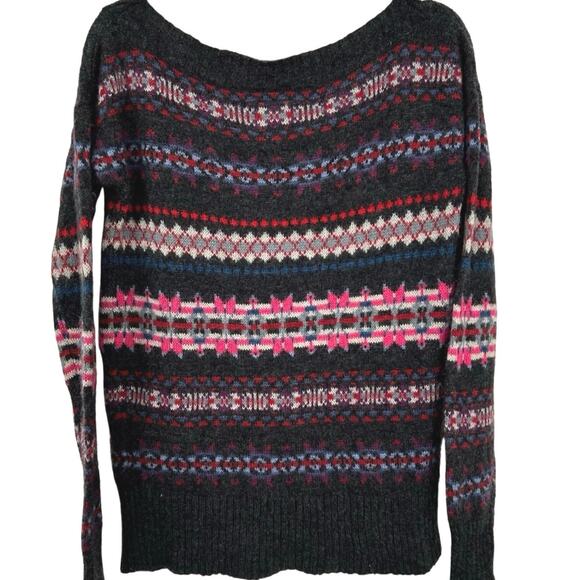 American Eagle Women Long Sleeve Fair Isle Sweater Gray Winter Wool Size Medium - Picture 1 of 6